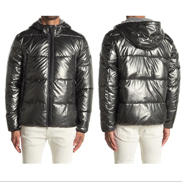 Michael Kors Metallic Shearling Hooded Puffer Coat